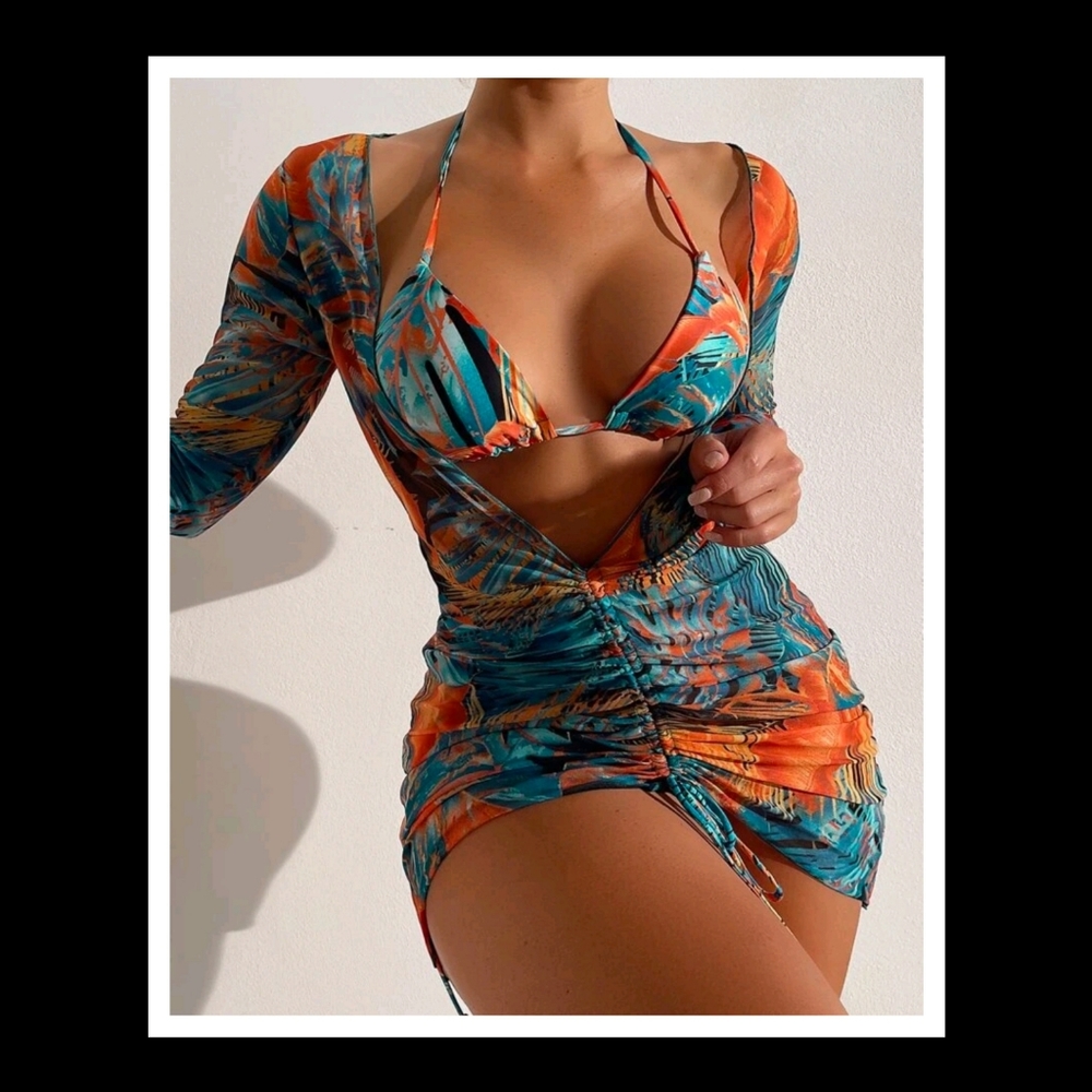💋ALLOVER PRINT TRIANGLE BIKINI w/ COVER UP!!!